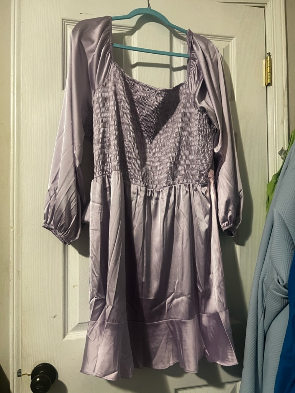 Lavender Smocked Bodice Satin Dress